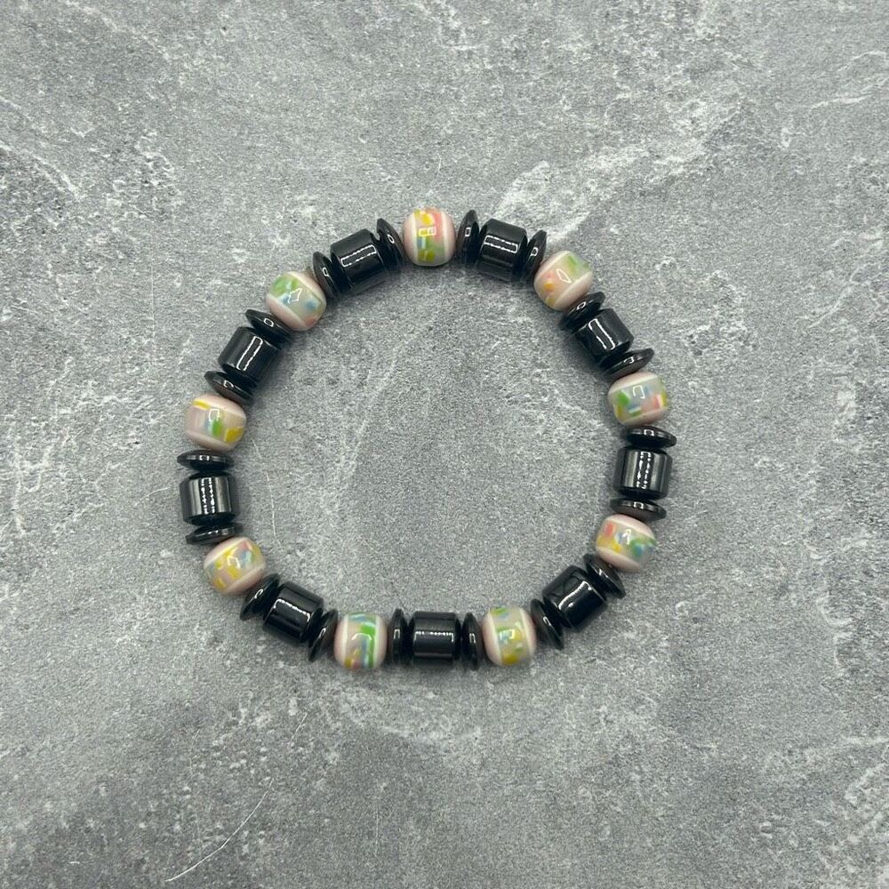 NWOT Mens Womens Black Magnetic Therapeutic Bracelet Drum Beads